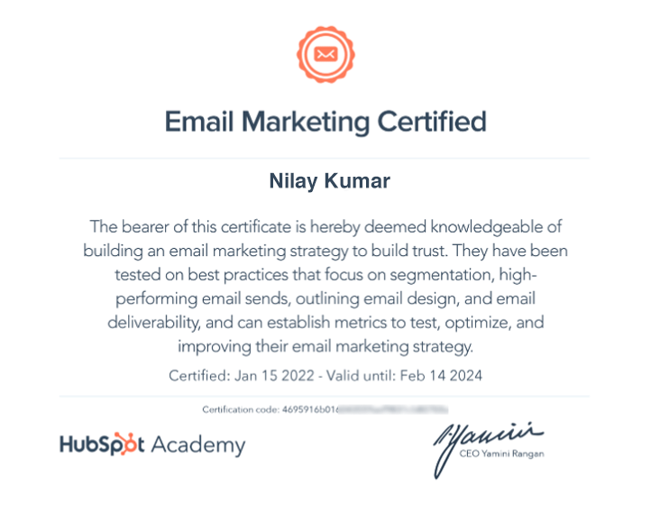 HubSpot Email Marketing Certificate