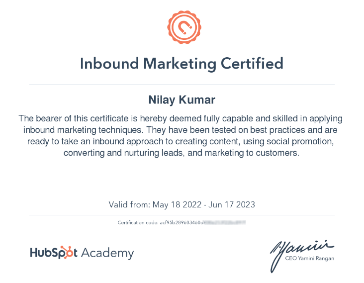 HubSpot Inbound Marketing Certificate