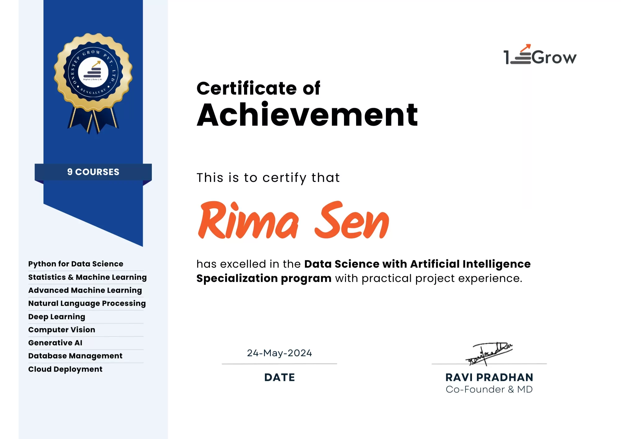 Data Science with Artificial Intelligence Specialization program